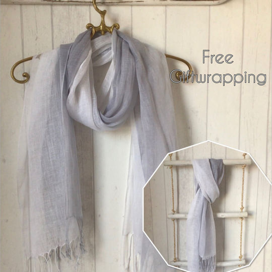 100% Linen Graduating Shades Of Grey Off White Scarf/ Wrap/Shade Scarf New Season Look
