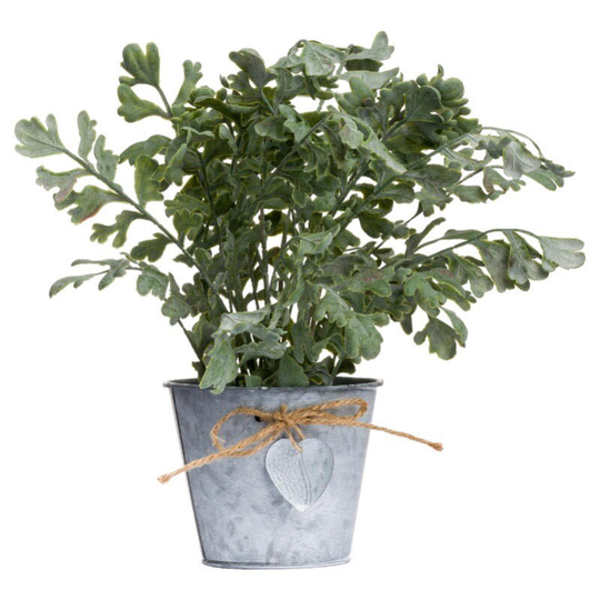 Artificial Herb Plant in Tin Pot With Metal Heart, New Home Gift