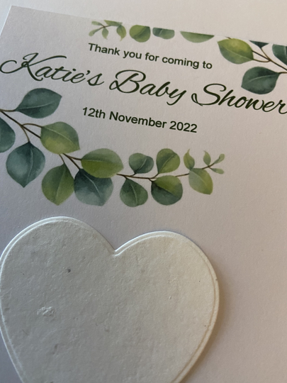 Eucalyptus Design Plantable Seeded Paper Heart Baby Shower Or Gender Reveal Neutral Favour