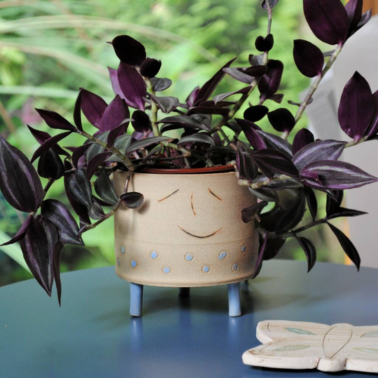Ceramic Personalised Tripod Face Planter With Flowers