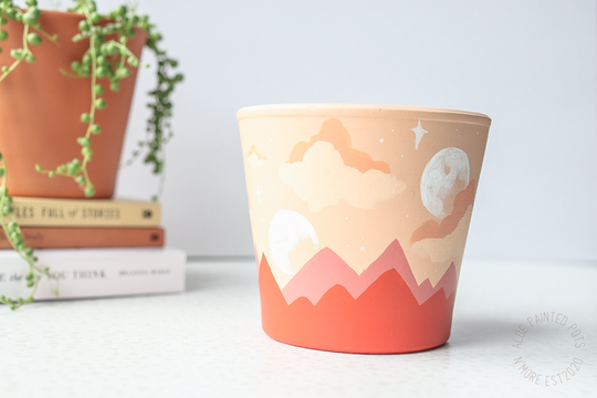Lunar Blush Pot | Harmony Collection Handpainted Terracotta With Drainage Hole Saucers Available Only For Tapered Pots
