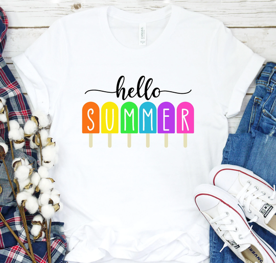 Hello Summer Shirt, Lovers Flowers Season Funny Ice Cream Popsicle Shirt