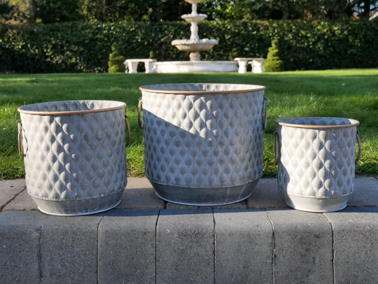 3 French Style Bubble Bump Dolly Planters With Ring Handles