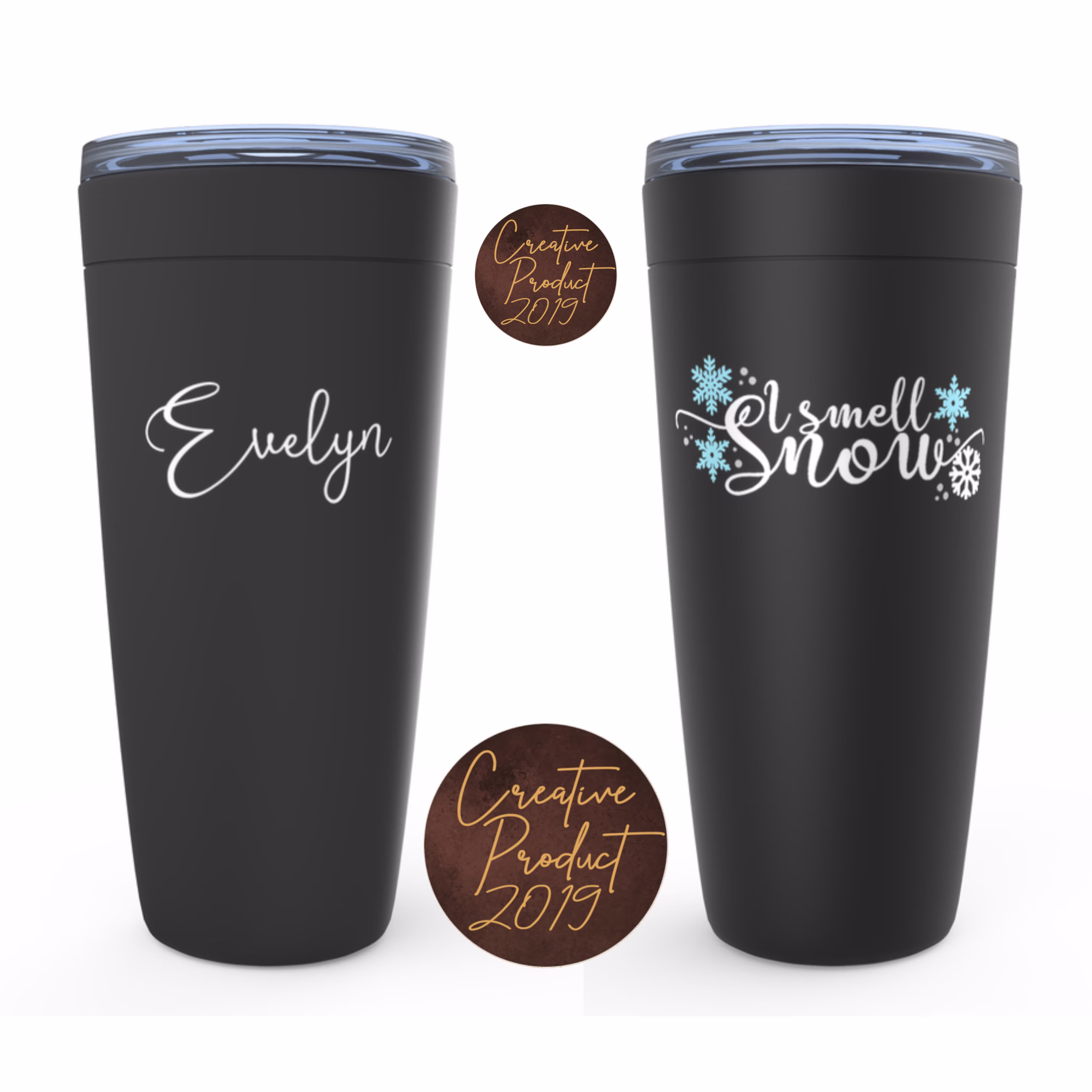 I Smell Snow Custom Christmas Cup, Personalized Name Flake Tumbler, Holiday Season Cute Gifts. Winter Quotes Gift Box Travel
