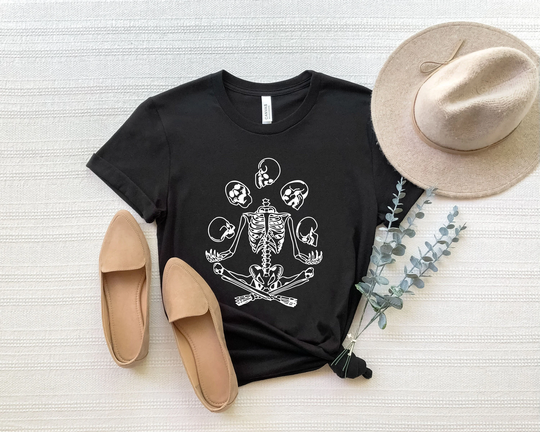Meditation Skeleton Shirt, Halloween Fall Season Funny Juggling
