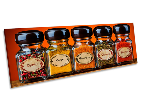 Kitchen Spices Bottles Orange Picture Panoramic Canvas Wall Art Print