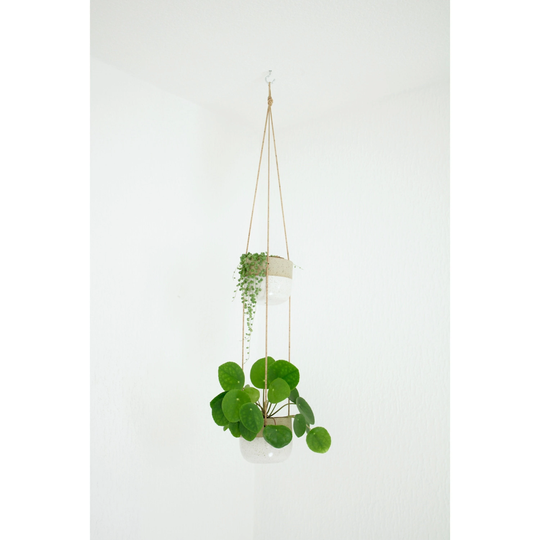 Sara Duo/Handmade Hanging Planter, Indoor Ceramic Flower Pot, Cork Macrame Plant Hanger, Succulent & Lover Gift