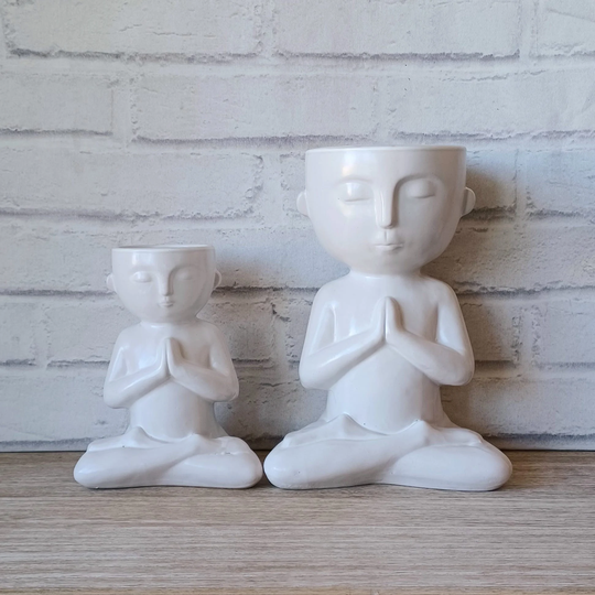 Set Of 2 White Stone Yoga Meditating Hygge Buddha Meditation Minimalist Decor Vases Flower Vase Holder Indoor Planter Home Decoration