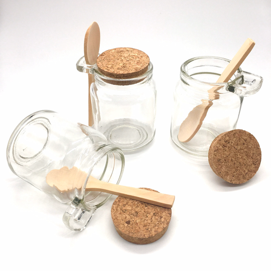 Set Of 4 Jars - Glass Jar With Cork Lid & Wooden Spoon Spice Bath Salt