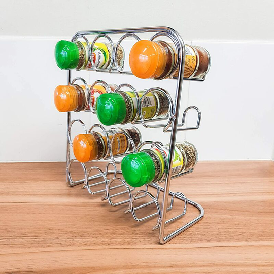 Marco Paul - Spice Rack Herb Bottle Holder 16 Piece Silver Carbon Steel Spice Racks Chrome Finish Free Standing Kitchen Storage Organise