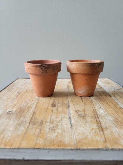 Vintage Set Of 2 Terracotta Clay Pots. Old Flower Planters With Patina. Vases. Succulent Planters. Usa Pottery. Pots