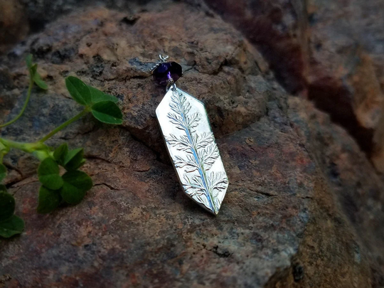 Achillea Millefolium - Yarrow Leaf Gem Pure Silver Pendant By Quintessential Arts