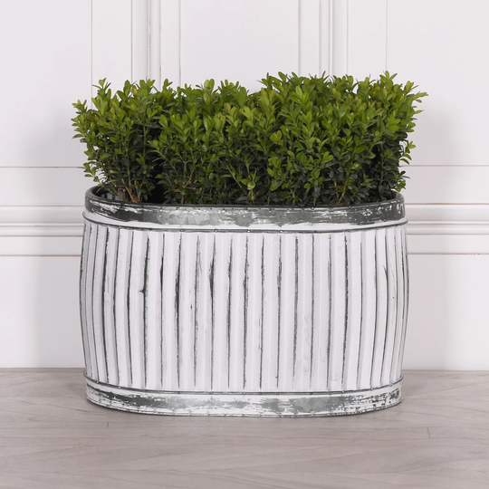 Ribbed Galvanised Metal Planter With Rim Detail | 3 Different Sizes Available