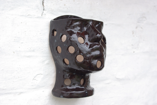 Black Ceramic Orchid Wall Mounted Head Planter/Clay Hanging Pot Air Plant Holder Face Woman Cachepot