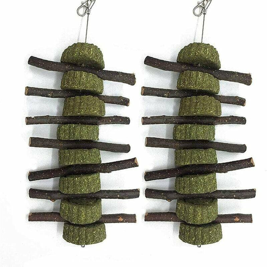 Rabbit Chew Toys 2 Pack Natural Apple Twigs with Herb Cake Snacks Teeth Grinding Toys for Small Animal Rabbit Hamster Chinchilla Guinea Pig