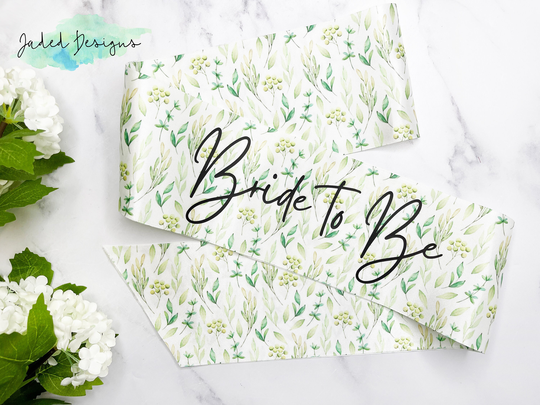 Wild Herb Leaf Print Personalised Sash - Neutral Baby Shower Bridal Party Hen Do Bridesmaid Birthday Gender Green Nature Bohemian