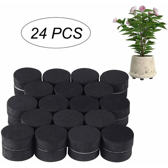 Briday - Invisible Plant Pot Foot (24 Pack) - Black Rubber Growing Foot - Adhesive Pad for Medium & Large Pots - Outdoor & Indoor Plant Booster