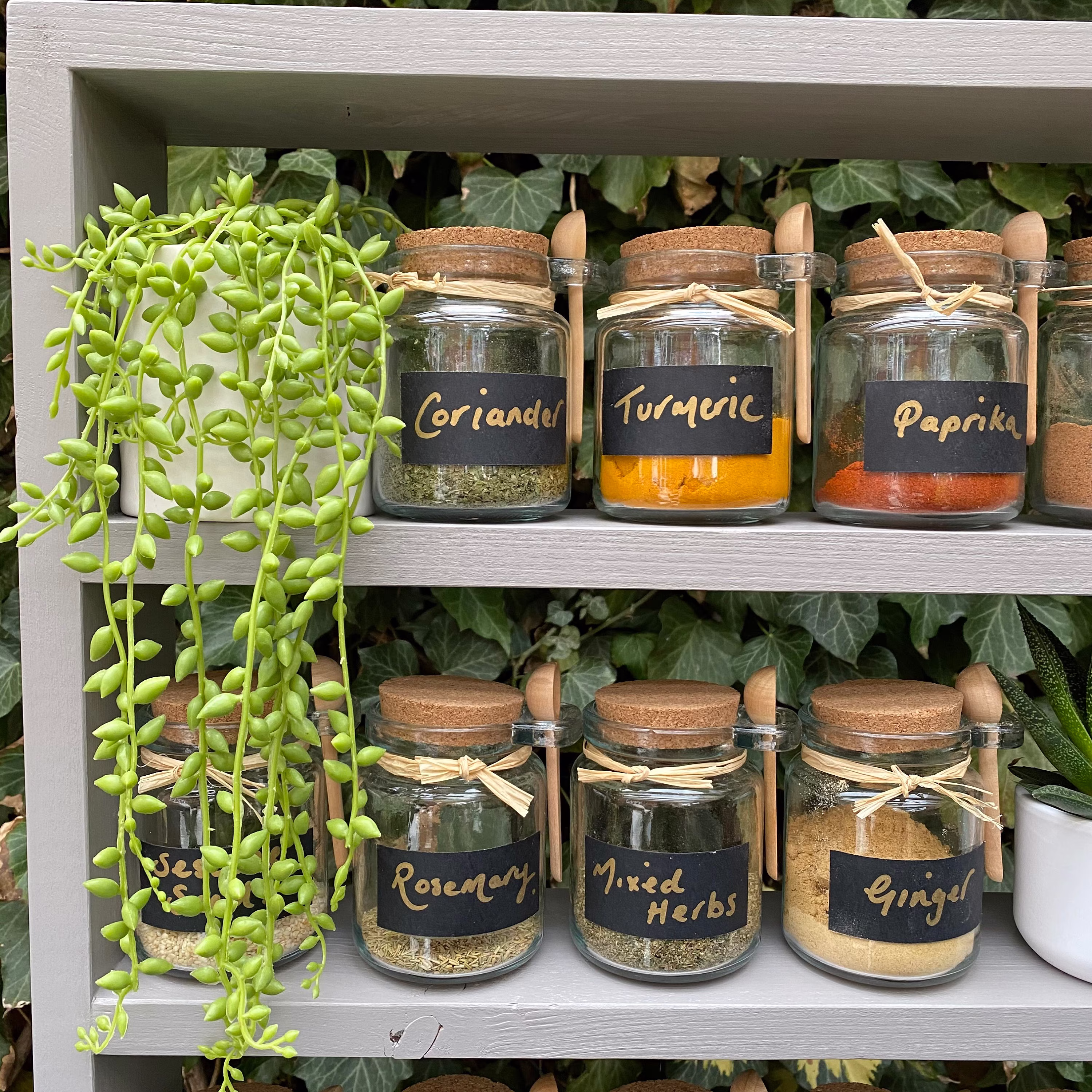 Spice Rack Grey Edition Wooden Handmade | Herb Shelving