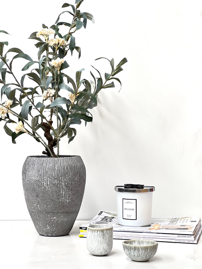 Grey Concrete Plant Pot With Rustic Raw Edge Finish. Indoor Grey Planter, Luxury Solid