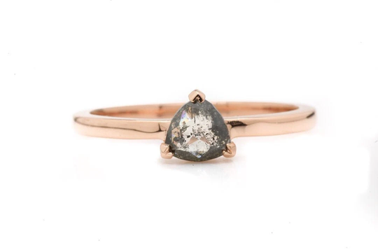 Salt & Pepper Diamond Ring Trillion Rose Cut Gray Engagement 14K Gold Gift For Her