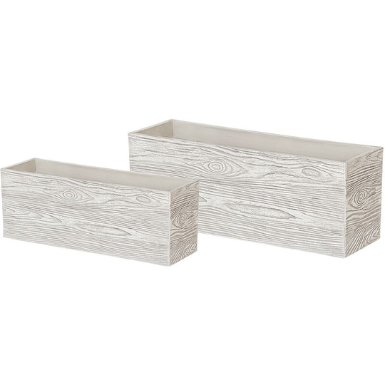Set of 2 Modern Outdoor Indoor Flower Pots Light Wood Fibre Clay Rectangular Paos - White
