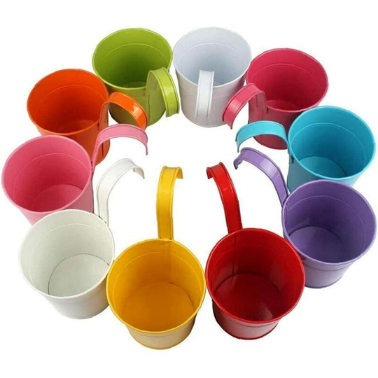 Iron Metal Pot Hanging Vase Balcony Garden Planter Door with Detachable Hook for Balcony Garden Patio 10PCS colorful