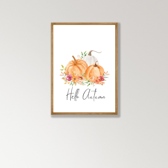 Hello Autumn, Seasonal Prints, Pumpkins Wall Art, Unframed
