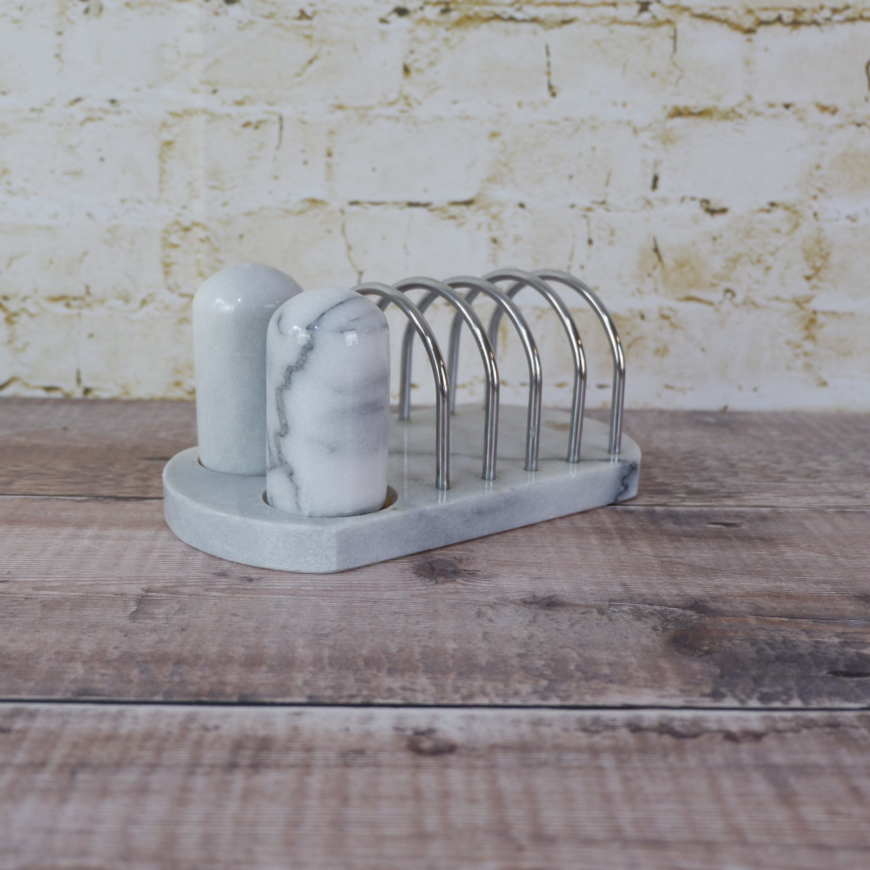 Vintage French Marble Toast Rack With Salt & Pepper Pots