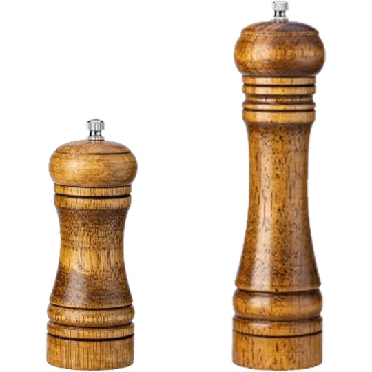 Salt and Pepper Grinder Mill Spice Shaker Solid Wood with Adjustable Ceramic Grinder Kit 2pcs 5+8 inch (color box)