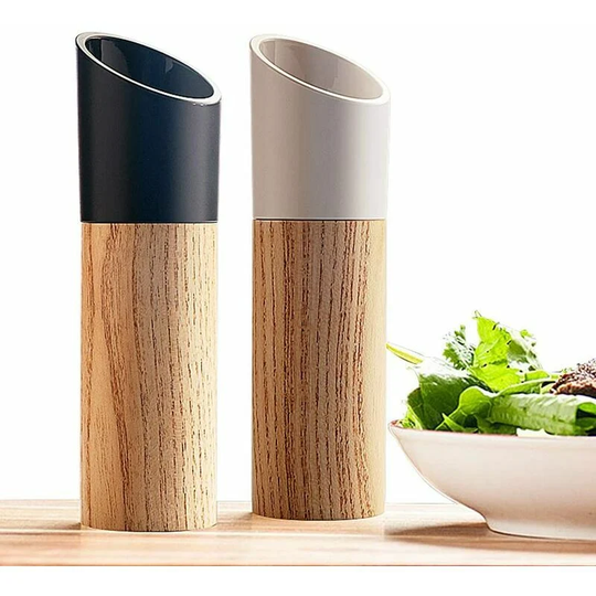 Black and white salt and pepper grinder set with salt and pepper with adjustable grain , Perfect gift for salt and pepper