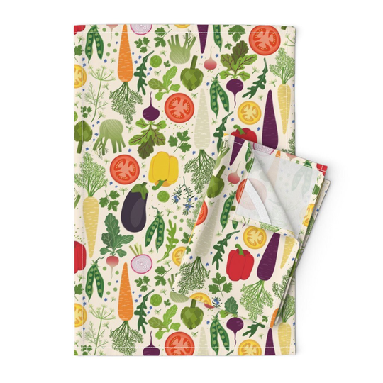 Seasonal Vegetable Tea Towels | Set Of 2 - My Veg Garden By Damaste Herb Linen Cotton Spoonflower