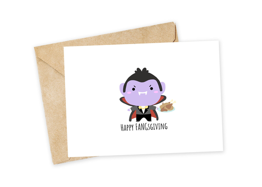 Happy Fangsgiving - Funny Halloween Card, Vampire, Turkey, Ghost Boo, Autumn Fall Holiday, Season
