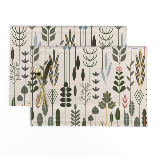 Abstract Botanical Placemats | Set Of 2 - Herb Garden By Sarahparr Geometric Neutral Earth Tone Cloth Spoonflower