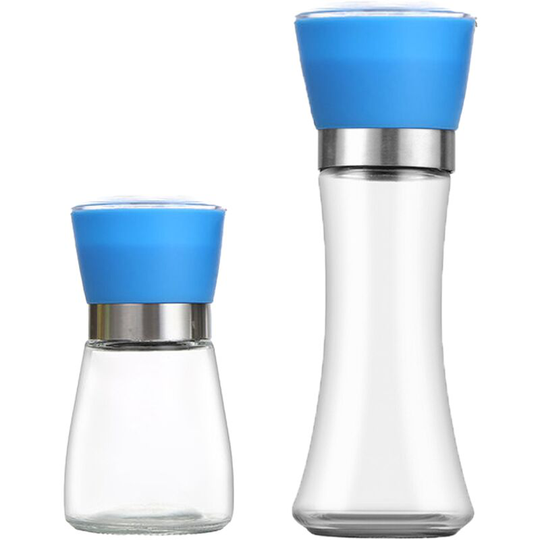 Stainless Steel Salt and Pepper Grinder,Adjustable Stainless Steel and Glass Salt & Pepper Mill Set of 4 Short blue + high blue