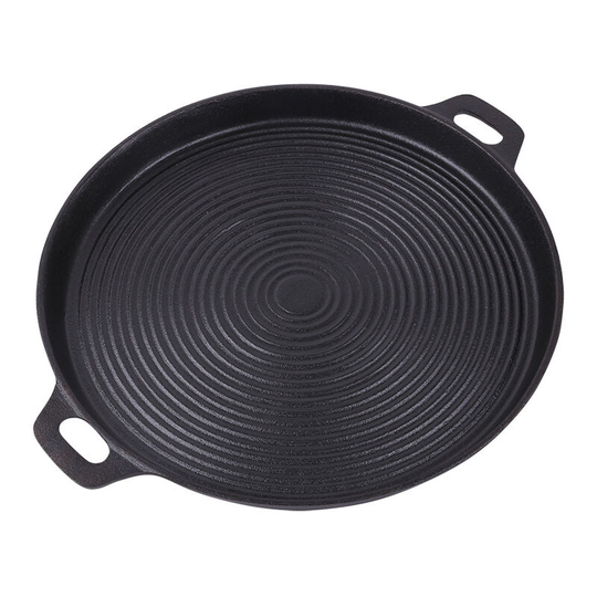 Big BBQ Grooved grill plate 34x 3 cm (ØxH) in cast iron | Grill Pan Suitable for BBQ and Stovetop | Round, pre-seasoned universal pan for roasting