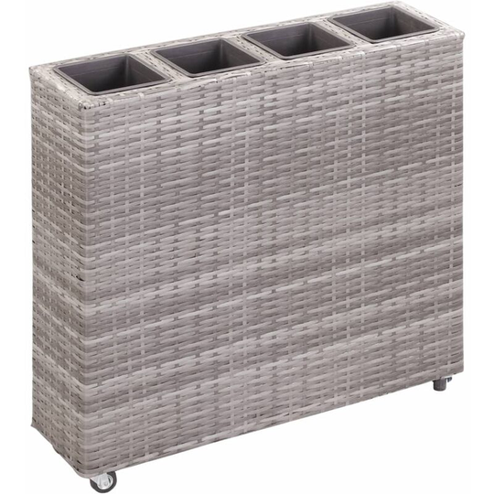 Topdeal - Garden Raised Bed with 4 Pots 80x22x79 cm Poly Rattan Grey FF46949_UK