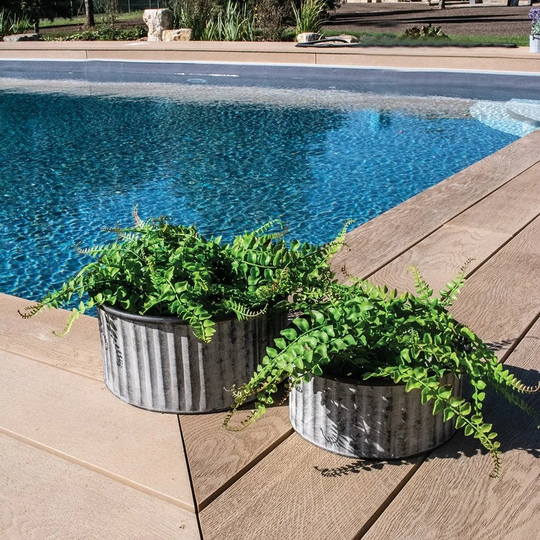 Zinc Ribbed Planters Set Of 2 | Industrial Storage Galvanised Planters