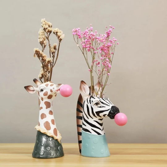 Cute Zebra Flower Vase | Giraffe Personalized Animal Planter Sculpture Panda Head Decoration