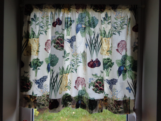 Kitchen Curtain, Vintage Curtain With Botanical Print - Herbs, Vegetables & Gooses H35"x W54