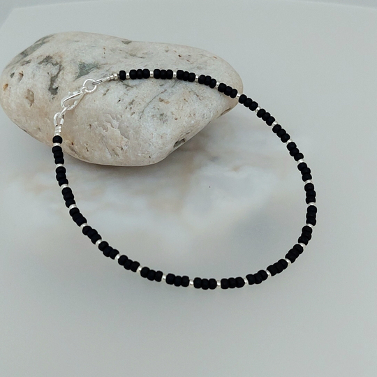 Black Seed Bead Anklet - Handmade Jewellery Surf Beach Made in Cornwall Cornish