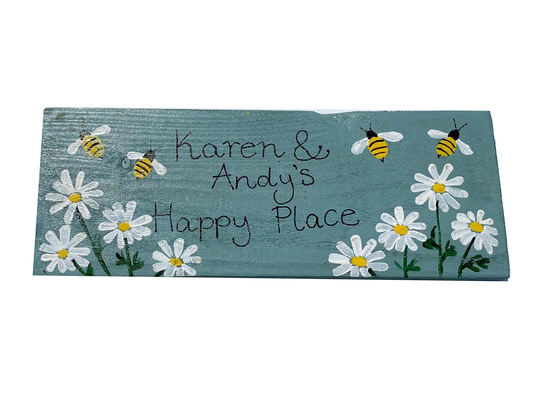 Bees & Daisy Flowers Summerhouse Sign, Garden Shed Plaque, Personalised Wooden, Cottage Garden, Greenhouse Potting