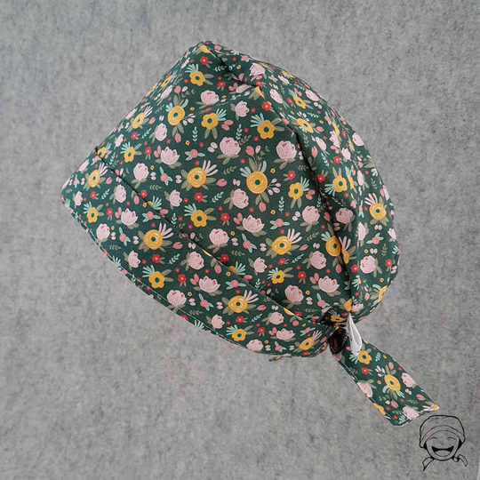 Surgical Cap With Long Hair Flowers For Nursing & Medicine, Surgical Cotton Floral Design Dentists Midwives