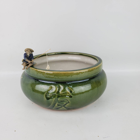 Fisherman Round Green Planter For Indoor Plant Dish Garden, Fairy Pottery Succulent & Large Foliage Diy