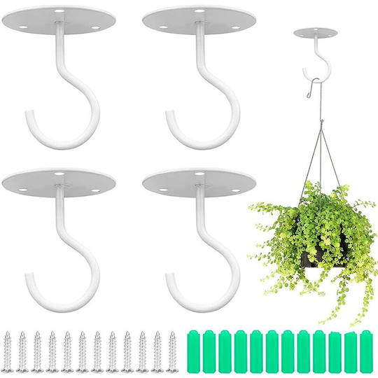 Denuotop - Ceiling Hanging Plant Hook, 4 Pieces Hanging Plant Holders with Screws Plant Hooks Wall Lantern Hooks for Hanging Bird Feeders, Flowers,