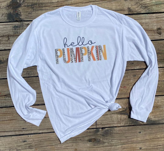 Hello Pumpkin White Tshirt, Pumpkins, Fall Season