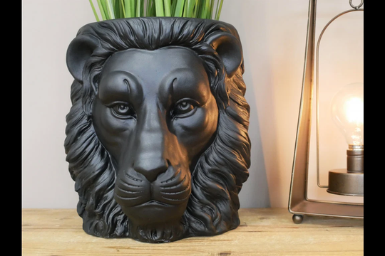 Matt Black Lion Head Planter