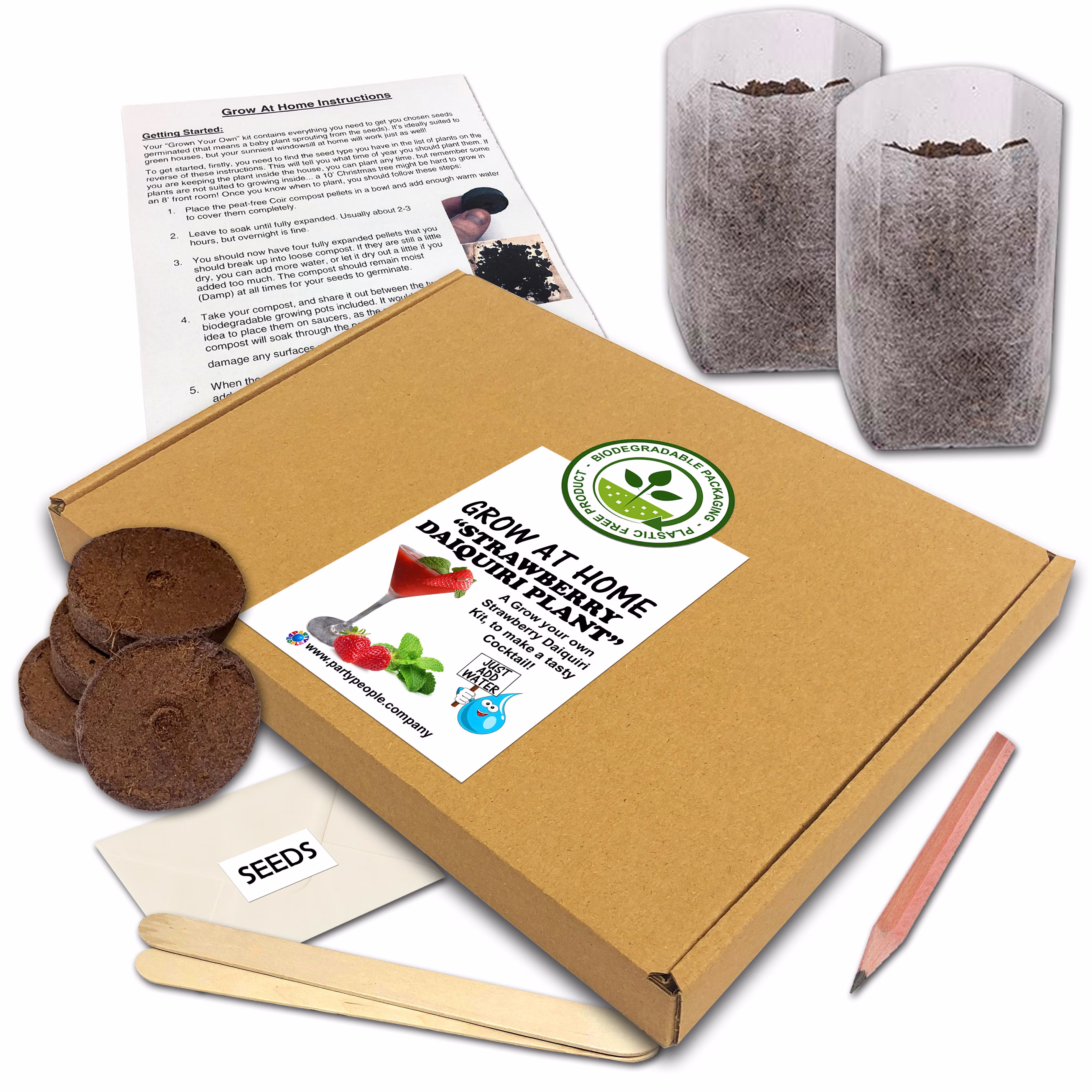 Grow Your Own Strawberry Daiquiri | Strawberry & Mint Kit | Flat Pack At Home - Ideal Birthday Gift, Great Fathers Day Gift
