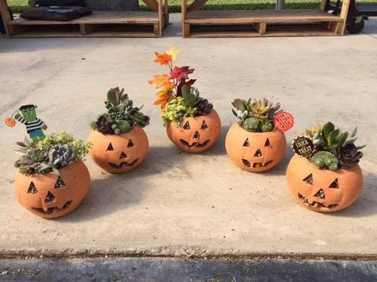 Small Handmade Craven Pottery Jack-O-Lantern Planter Pot