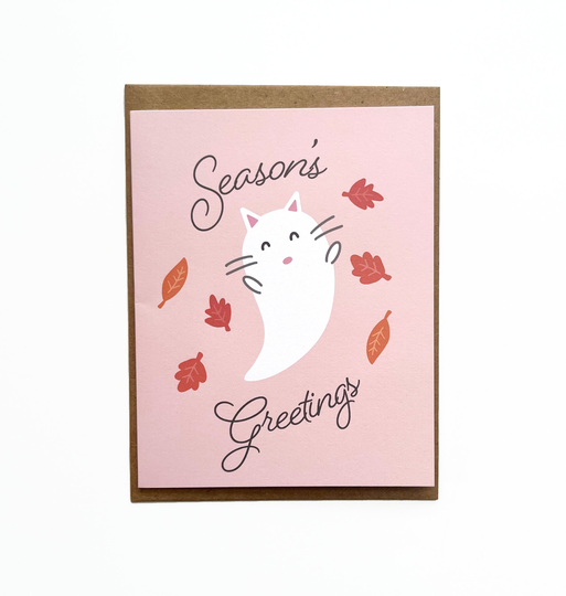 Seasons Greetings Card, Cat Ghost Halloween Cards, Fall Gifts, October Greeting Cards