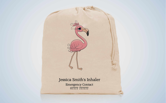 Personalised Flamingo Inhaler Medicine Bag - Asthma Epipen Diabetes